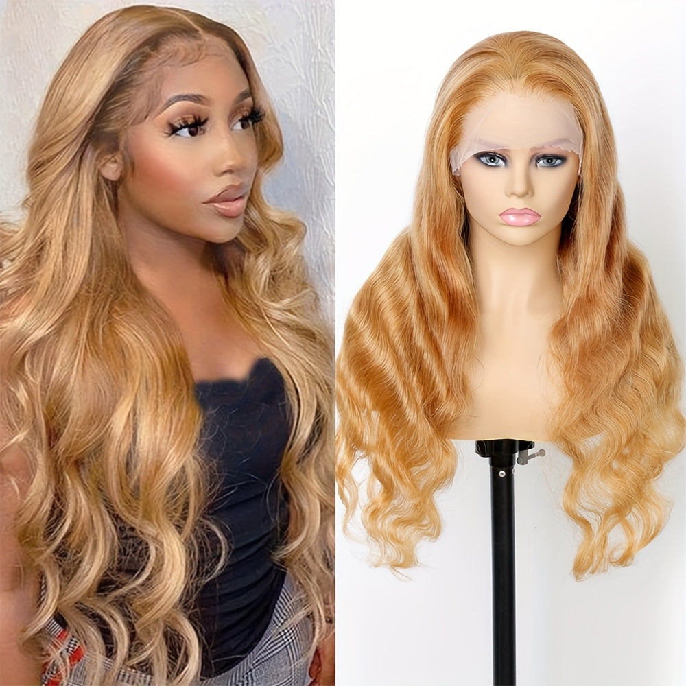 13x6 Honey Blonde Wig Human Hair 180% Density Peruvian Transparent Lace Frontal Wigs Human Hair Pre Plucked With Baby Hair 20-34 Inch Body Wave Wig 27# Colored